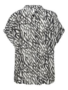 Блузка с короткими рукавами в кремово-серо-голубой принт LASCANA