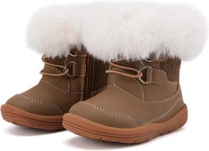 BMCiTYBM Детские зимние сапожки для малышей Мальчики Девочки Теплые зимние ботинки Высокие ботиночки с искусственным мехом для холодной погоды на улицу, Chevron Brown