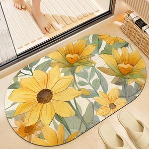 Dajiang Ковер 50x80 см для ванной/туалета из диатомита, быстросохнущий, с цветочным принтом, нескользящий