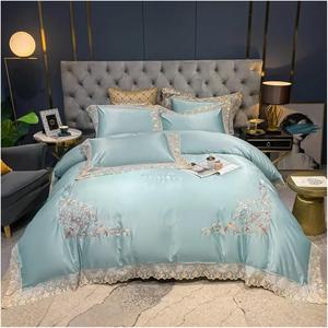 KYTGFH Комплект постельного белья из сатина и хлопка с вышивкой и кружевом в стиле принцессы