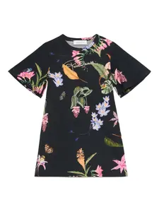 Платье с рукавами колокол и цветочным принтом Roberto Cavalli, черный