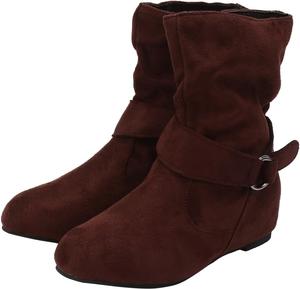 Женские кожаные ботильоны с расслабленным верхом, мягкие складки, круглый носок, без шнуровки, плоские, низкий каблук, повседневные, удобные, зимние и осенние, средняя голень, короткие ботинки с боковой молнией Generic, B-Brown