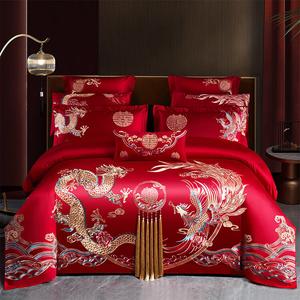 FUANNA Комплект постельного белья 6 предметов, 1.8 м, простыня, пододеяльник 200x230 см, цвет Dragon Soaring And Phoenix Raising--Golden