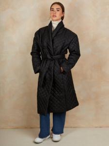 Длинное стёганое пальто с поясом Chi Chi London, Black