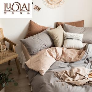 LUOLAI HOME Простыня 150 см, пододеяльник 200x230 см, светло-серый-хаки, двойной цвет