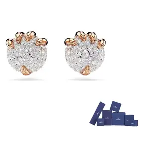 Swarovski Искусственные хрустальные позолоченные розовым золотом серьги-гвоздики Gold/White