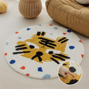 Budis Ковер 100 см диаметр из молочного шелка для детской комнаты, звукоизоляционный, с рисунком тигра, модель BY-NS351421