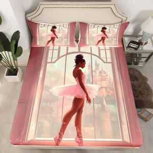 Erosebridal Комплект постельного белья Ballet с дизайном балерины в розовых тонах для девочек, Pink Brown