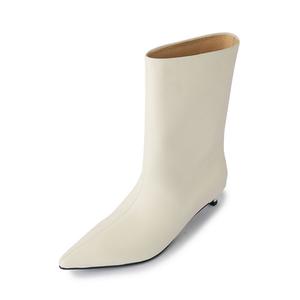 Echo&yolo Белые женские полусапожки на среднем каблуке 3-5 см с одинарной подкладкой, цвет White Medium Tube Single Lining