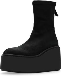 Женские ботильоны на платформе с эластичным верхом, высокой танкеткой, закрытым носком и задней молнией, повседневные рабочие офисные туфли, размеры 4-16 US Wo wagas, Black