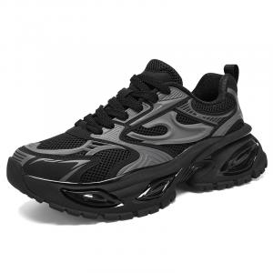 King Jinmai Амортизирующие нескользящие износостойкие дышащие и легкие мужские массивные кроссовки низкие черные, цвет Black