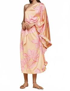 Платье макси с одним плечом и рюшами в розовом цвете Hutch