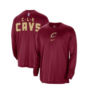 Мужская футболка Cleveland Cavaliers 2023/24 City Edition с потертостями цвета вина, аутентичная футболка для стрельбы с длинными рукавами перед игрой Nike, красный