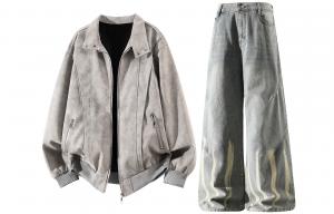 Повседневная спортивная одежда Unisex с лацканом Lapel Moderate X1617, серый top+желтый mud pants