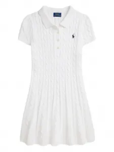 Платье фактурной вязки с воротником поло Polo Ralph Lauren Kids, белый