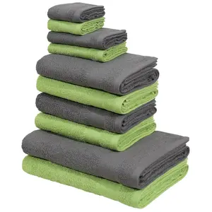 Мой домашний набор полотенец Afri, полотенца для душа, полотенца для рук, гостевые полотенца, мыльные полотенца набор из двухцветного велюра, 100% хлопок, мягкий, с бордюром My Home, зеленый/антрацит
