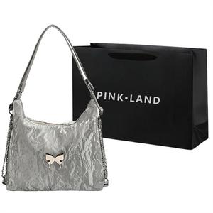 Сумка через плечо PU обычная женская экрю/серебро/черный/розовый PINK·LAND, черный + шоппер