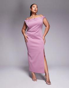 Платье макси с плиссировкой и вырезом лодочкой ASOS DESIGN розового цвета из ткани в стиле «скуба»