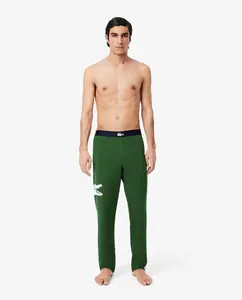 Мужские флисовые брюки для дома с зеленым принтом Lacoste, зеленый