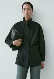 Блузка с высоким воротником и бретелями, на пуговицах Massimo Dutti, Black
