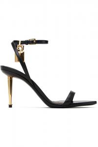 Босоножки на каблуке без каблука с острым носком и замком Tom Ford, черный