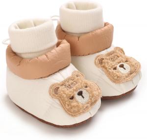 Детские зимние ботинки для мальчиков и девочек, уютные носки из флиса, домашние ботинки для новорожденных, противоскользящие ботиночки для ходьбы Purepips, White