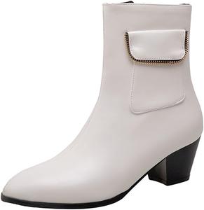 Женские модные ботильоны с округлым носком, на среднем массивном каблуке, с молнией, в западном стиле JOEUSTY, White
