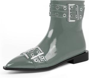 Женские готические ботильоны с заостренным носком на плоской подошве с пряжкой Odetina, Grayish Green
