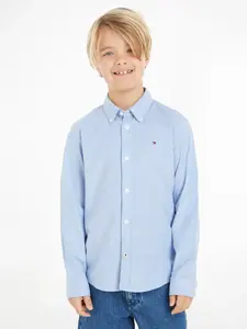 Рубашка Tommy Hilfiger с длинными рукавами "BOYS STRETCH OXFORD SHIRT L/S", дети до 16 лет, воротник на пуговицах, длинные рукава, флаг с логотипом, синий