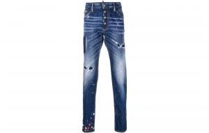 Джинсы slim fit с цветочной вышивкой и потертостями DSQUARED 2, синий
