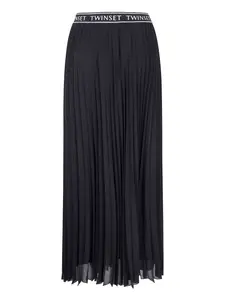 Плиссированная юбка макси с логотипом на поясе TWINSET, черный