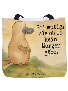 Сумка-шоппер с рисунком утконоса и надписью Смелость в белом цвете Mr. & Mrs. Panda