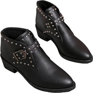 Модные женские ботильоны, зауженный носок, невысокий массивный каблук, челси с пряжкой и заклепками, обувь на слипоне Kldyj, Black