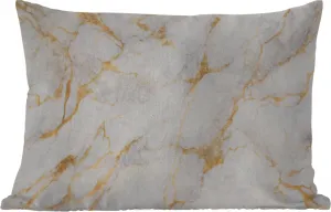 Подушка для улицы - Мрамор - Белый - Золотой - Абстрактный - 60x40 см - Устойчива к атмосферным воздействиям - Подушка для отдыха - Декоративная подушка - Подушка для дома MuchoWow