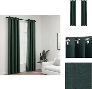 Плотные шторы с люверсами, под лен, 2 шт., зеленые, 140 x 245 см - Шторы и портьеры vidaXL