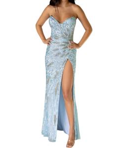 Вечернее платье без бретелей с V-образным вырезом в пудрово-голубом цвете Primavera