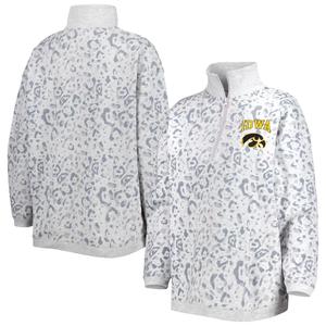 Женский свитшот Gameday Couture Heather Grey Iowa Hawkeyes с леопардовым принтом и молнией четверть четверти