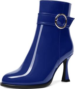 Женские ботильоны WAYDERNS с застежкой-молнией, модной лодыжкой, ремешком, круглым носком и высокими каблуками-стилетами 3,3 дюйма, Royal Blue