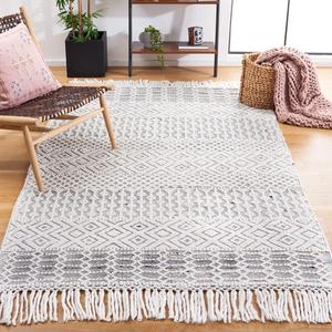 Ковер SAFAVIEH, 183 x 183 см, Casablanca Collection, Black & Ivory, ручной работы с бахромой в стиле бохо, идеально подходит для помещений с высокой проходимостью в гостиной, спальне (CSB276Z)