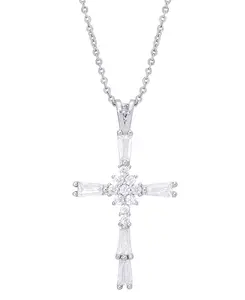 Ожерелье с подвеской-крестом из кубического циркония, 18 дюймов, серебряная пластина Macy'S, silver