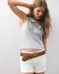 Женская футболка с асимметричным воланом Brownie, светло-серый