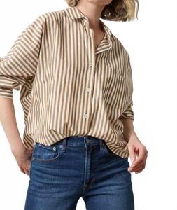 Рубашка на пуговицах с рукавом «летучая мышь» в полоску из дижона и талька Lilla P, Dijon/Talc Stripe