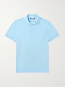 Рубашка-поло Slim-Fit из хлопка-пике, окрашенная в готовом виде TOM FORD, светло-голубой