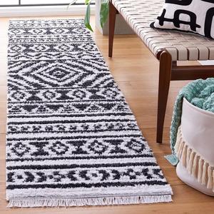 Ковер-дорожка SAFAVIEH, 61 x 275 см, Augustine Collection - , Black & Ivory, марокканский богемный племенной дизайн с бахромой, не линяет и прост в уходе, идеален для помещений с высокой проходимостью в гостиной, спальне (AGT849Z)