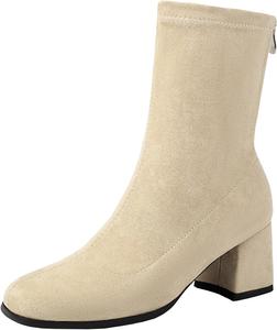 Женские ботильоны на широком каблуке с молнией, однотонные XIEPP, Apricot