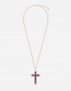 Кулон-крест из желтого и белого золота 750 пробы с аметистами и бриллиантами Dolce & Gabbana, желтый