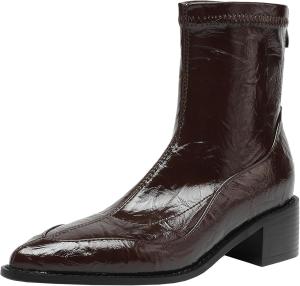 Женские осенние и зимние ботильоны, короткие кружевные ботинки с устойчивым каблуком BULVJ, Brown