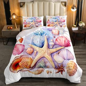 Erosebridal Комплект постельного белья Starfish Full с морским принтом в водяных тонах, Multi 02