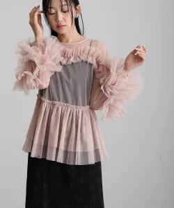 Блузка с оборками из тюля Блестящее платье-комбинация для свадьбы Pourvous, цвет Pink Beige X Black