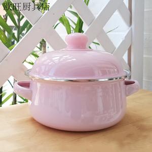 Modern Housewife Fancychic эмалированная кастрюля для супа с крышкой, толстостенная двуручная кастрюля для лапши и тушения, подходит для индукционной плиты, цвет вишневый розовый, 18 см